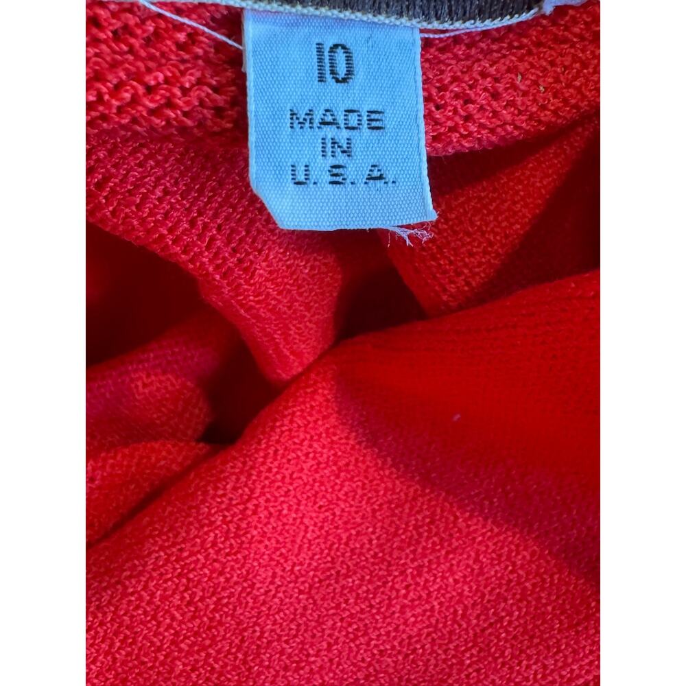 Vintage 80's St. John Red Santana Knit Collared Long Sleeve Dress Sz 10 - Picture 8 of 8